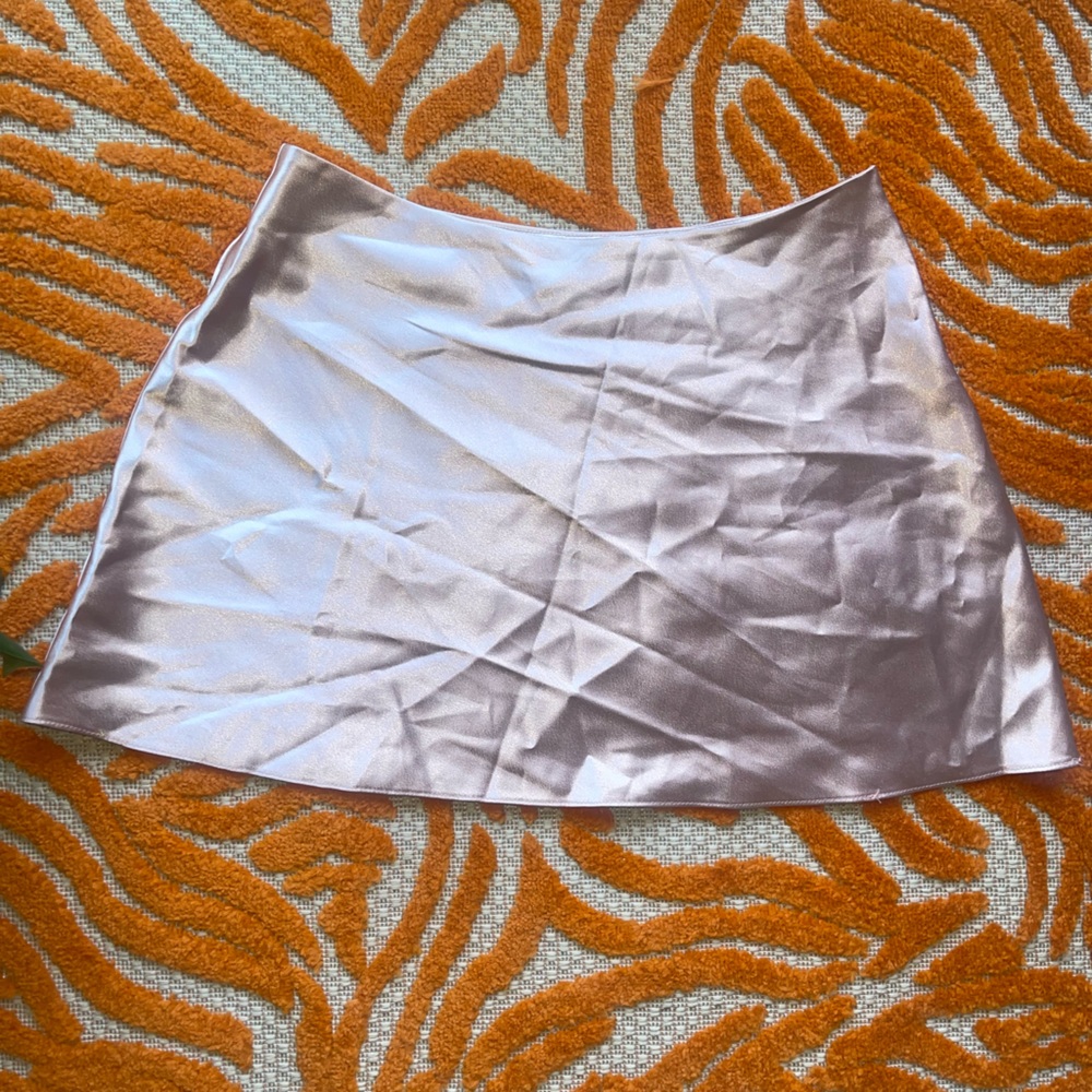 Metallic Lavendar Satin Mini Skirt